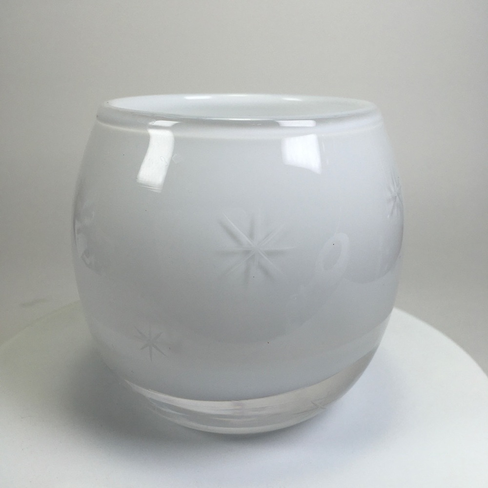 Hand Blown Glass Candle Holder White Cased Starburst